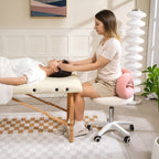 Height-Adjustable Swivel Stool with Arched Backrest, Teddy Fabric, 50x50x63-77 cm, White and Pink