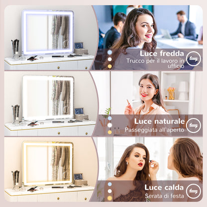 Makeup Mirror with Adjustable LED Lights, 10x Magnification, USB Socket and Touch Controls, 80x62x14cm