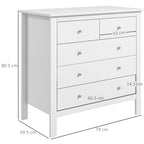 5 Drawer Chest of Drawers for Bedroom and Living Room in White Wood, 79x39.5x80.5 cm