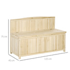 Outdoor Storage Bench in Natural Fir Wood with Backrest for Garden and Terrace, 115x45x75cm