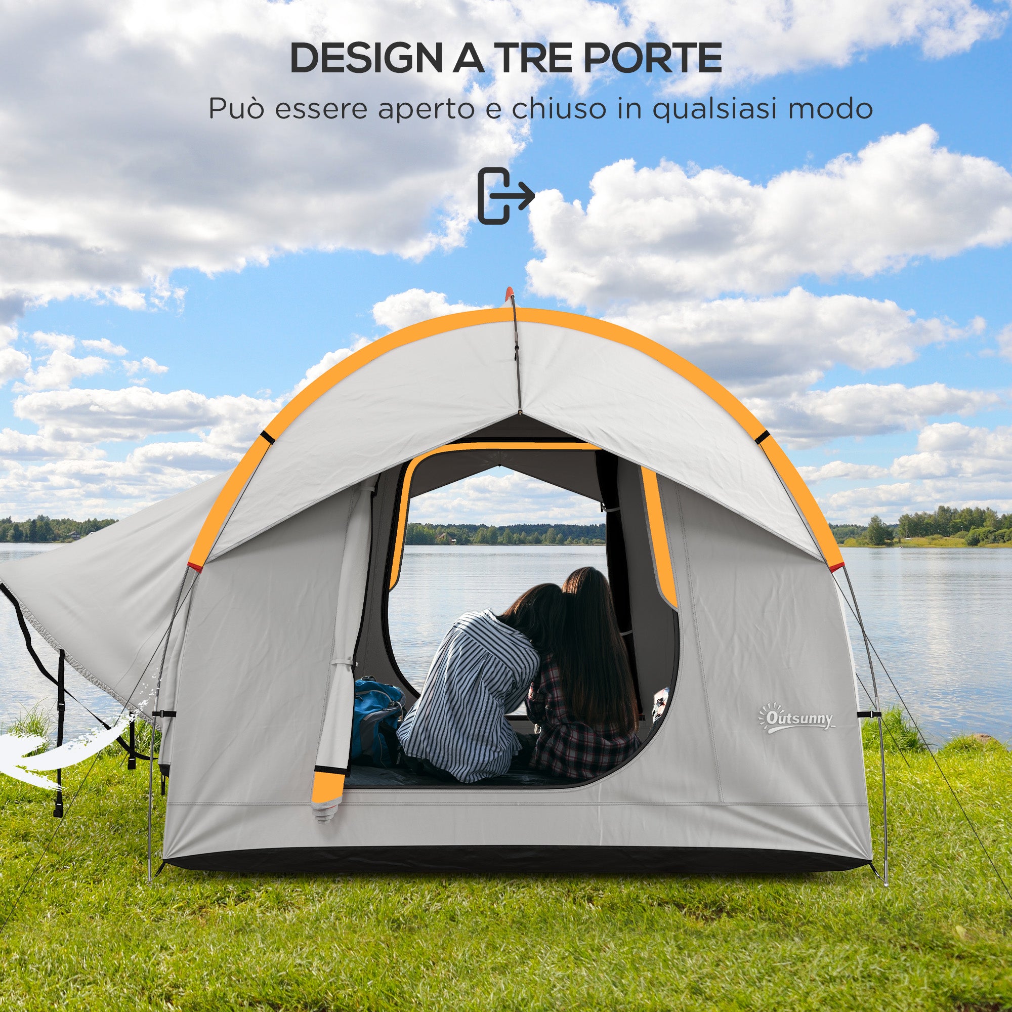 Outsunny 3-Door Waterproof Car Tent in Polyester, PE and Fiberglass, 239x210x210 cm, Gray and Orange - Borgè