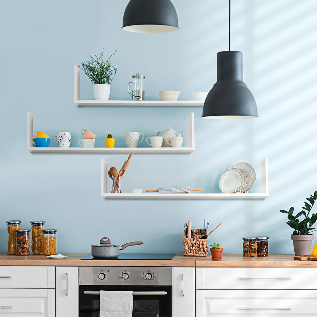 Set of 3 Wooden Wall Shelves, 80x18x18 cm, White