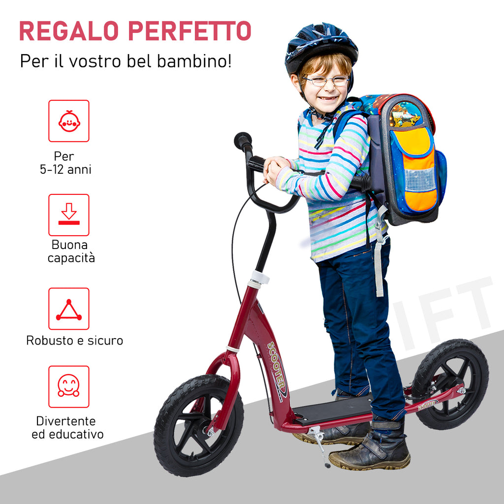 Kids Scooter for 5-12 Years Old with Rear Brake and Adjustable Handlebar, 120x52x80-88 cm, Red