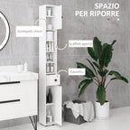 kleankin Bathroom Cabinet with Drawer, 2 Cabinets and 4 Open Shelves, Wooden, 20x20x180 cm, White