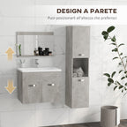 Kleankin 4 Piece Bathroom Furniture Set with 60cm Sink, Cabinet, Bathroom Column and Wooden Mirror, Grey - Borgè
