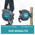 Outsunny 180° Rotating Automatic Wall-Mounted Hose Reel, 15m+1.4m Water Hose and Multifunction Gun, Grey