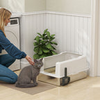 Waterproof Cat Litter Box with Raised Sides, Tray and Scoop, Made of ABS, 71x50.8x35.5 cm, White