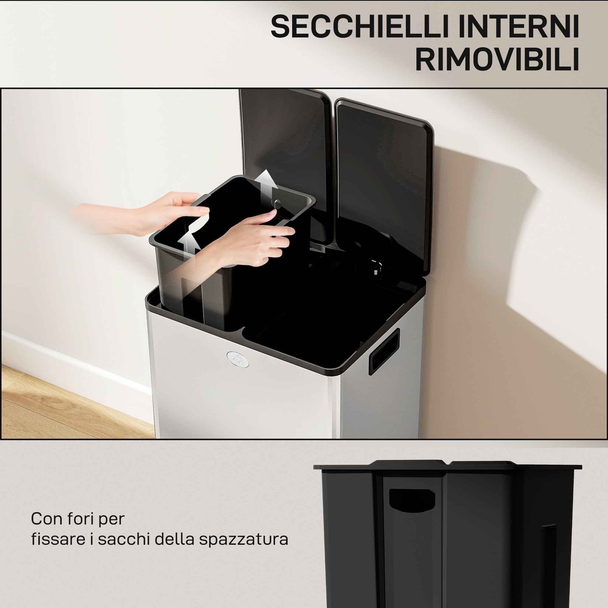 HOMCOM 2-Compartment Waste Bin, 28L, Silver