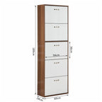 Slim 5-Tier Shoe Rack with 2 Shelves per Level, in MDF, 60x28x189 cm, White and Brown - Borgè