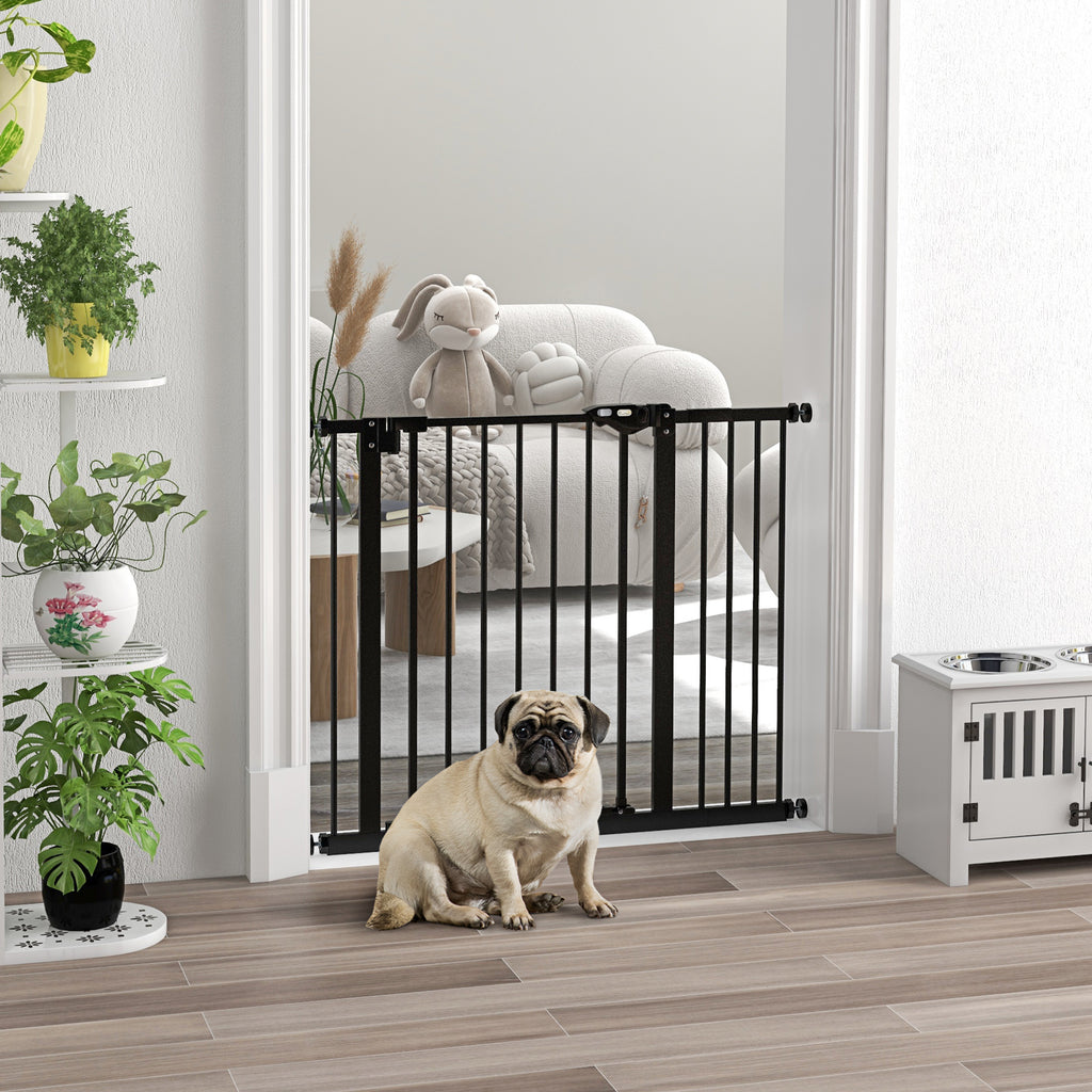 Adjustable Dog Gate with Automatic Closing, Made of Steel and Plastic, 74-100x77 cm Black