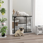 Adjustable Dog Gate with Automatic Closing, Made of Steel and Plastic, 74-100x77 cm Black