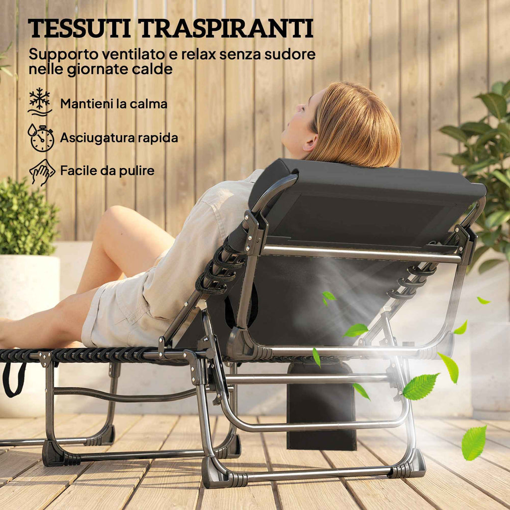 Outsunny Set of 2 Folding and Reclining Garden Sun Loungers on 5 Levels with Cushions, 57x200x38 cm, Black