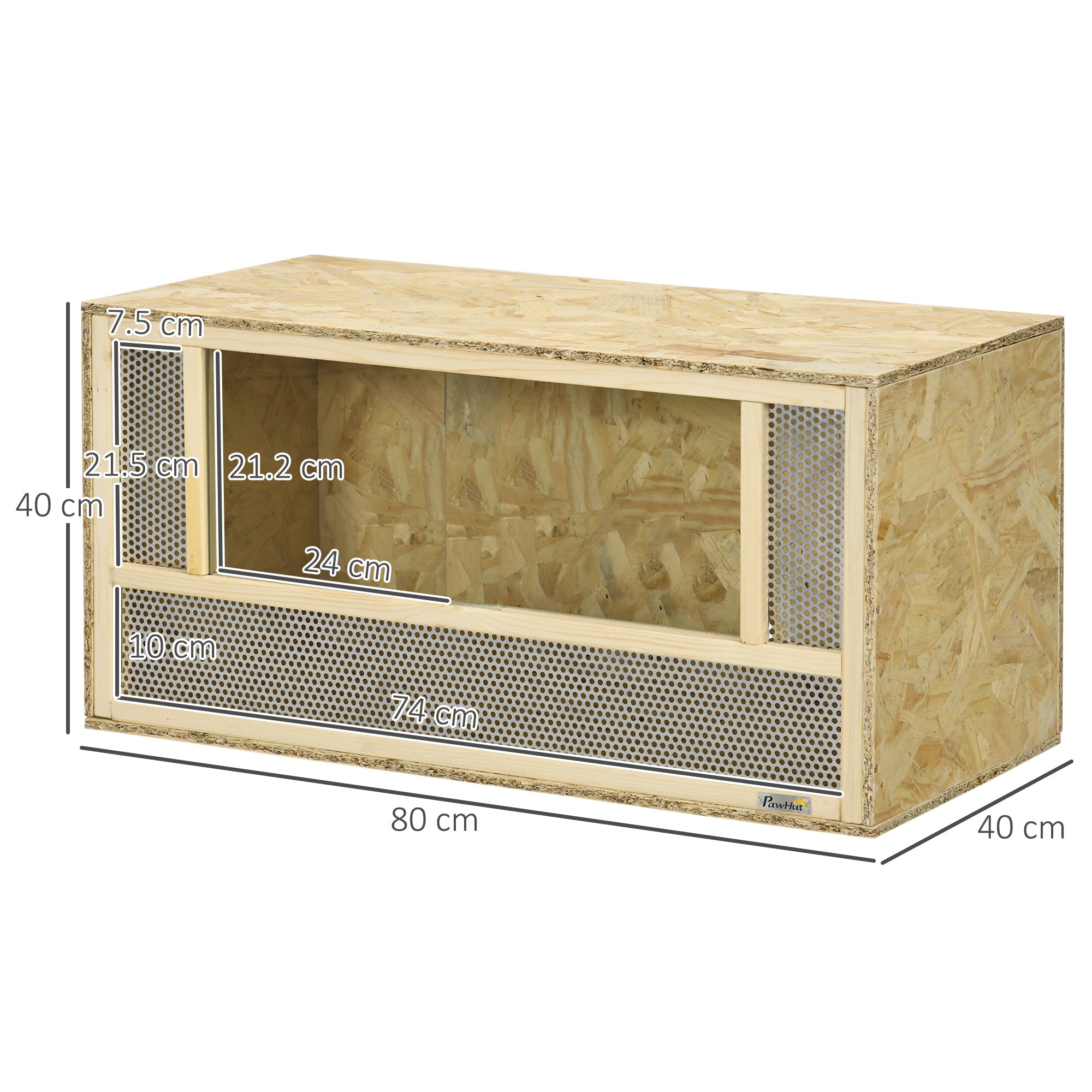 Wooden Reptile Terrarium with Sliding Glass Doors and Mesh Panels, 40x80x40 cm
