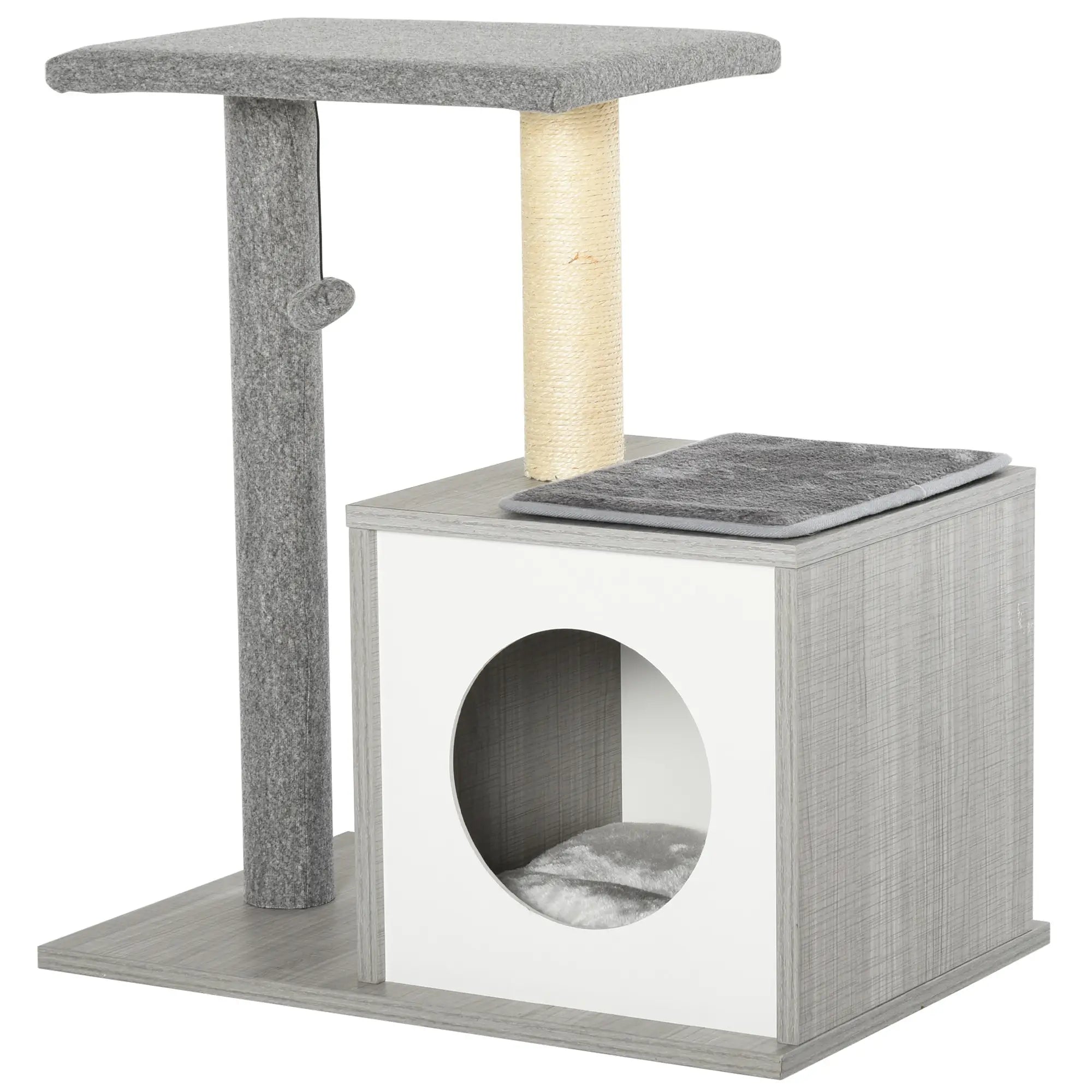 Multi-Level Cat and Kitten Scratching Post with Sisal Rope Bed and Column, Grey, 59 x 39 x 62cm - Borge' Group Limited
