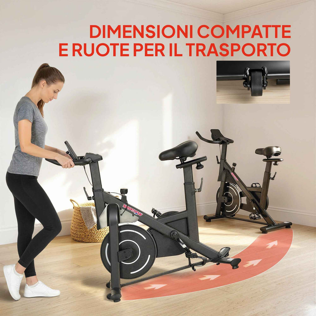 SPORTNOW Adjustable Magnetic Exercise Bike with LCD Display and Tablet Holder, Made of Steel and ABS, 103x49x98-112 cm, Black