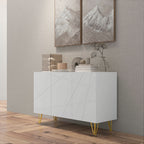 Storage Unit with 2 Cabinets and Adjustable Shelf, in Chipboard and Metal, 120x40x75 cm, White and Gold