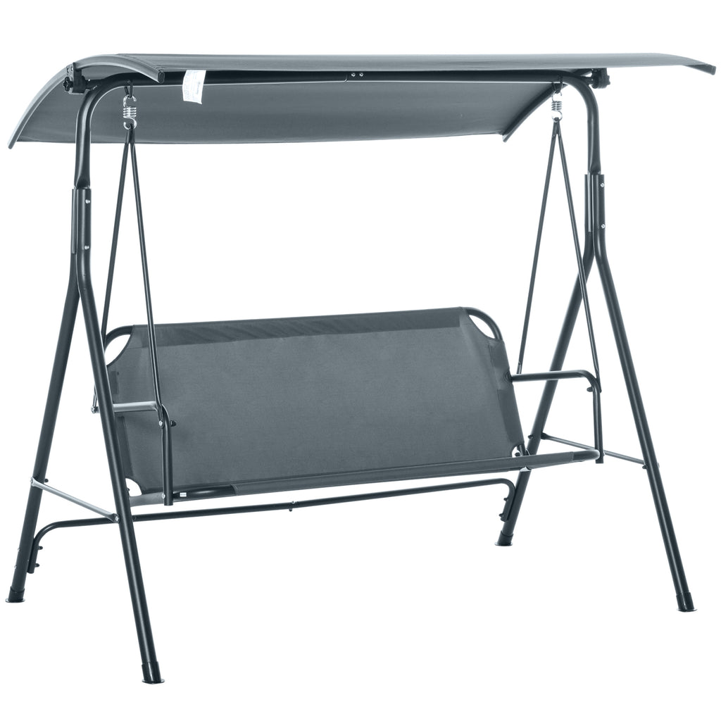 3-Seater Swing with Tilting Canopy and Cushions, in Steel and Polyester, 172x110x153 cm, Grey