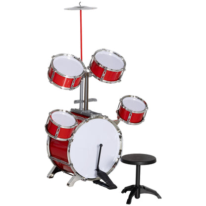 AIYAPLAY 5-Piece Kids Drum Set with Bass Drum with Pedal, Drums, Cymbal and Stool, Ages 3-6 Years, Red