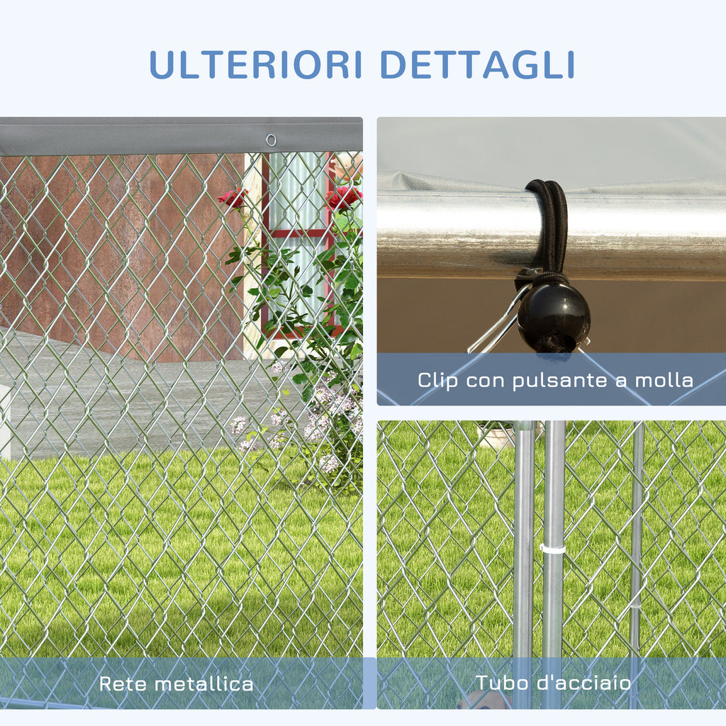 PawHut Large Dog Run with UV-Proof Oxford Fabric Roof, 2.1x1.85x1.5m, Silver and Gray - Borgè