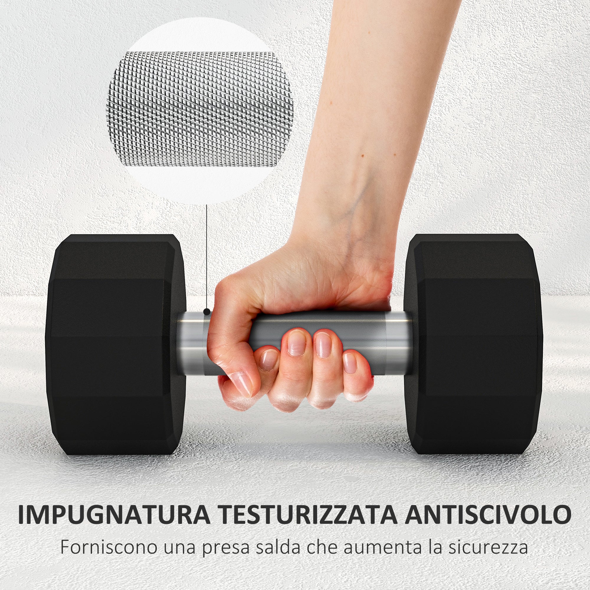 SPORTNOW Set of 2 12-sided Dumbbells weighing 8 kg in Metal and Rubber with Non-Slip Grip, 26x12x12 cm, Black