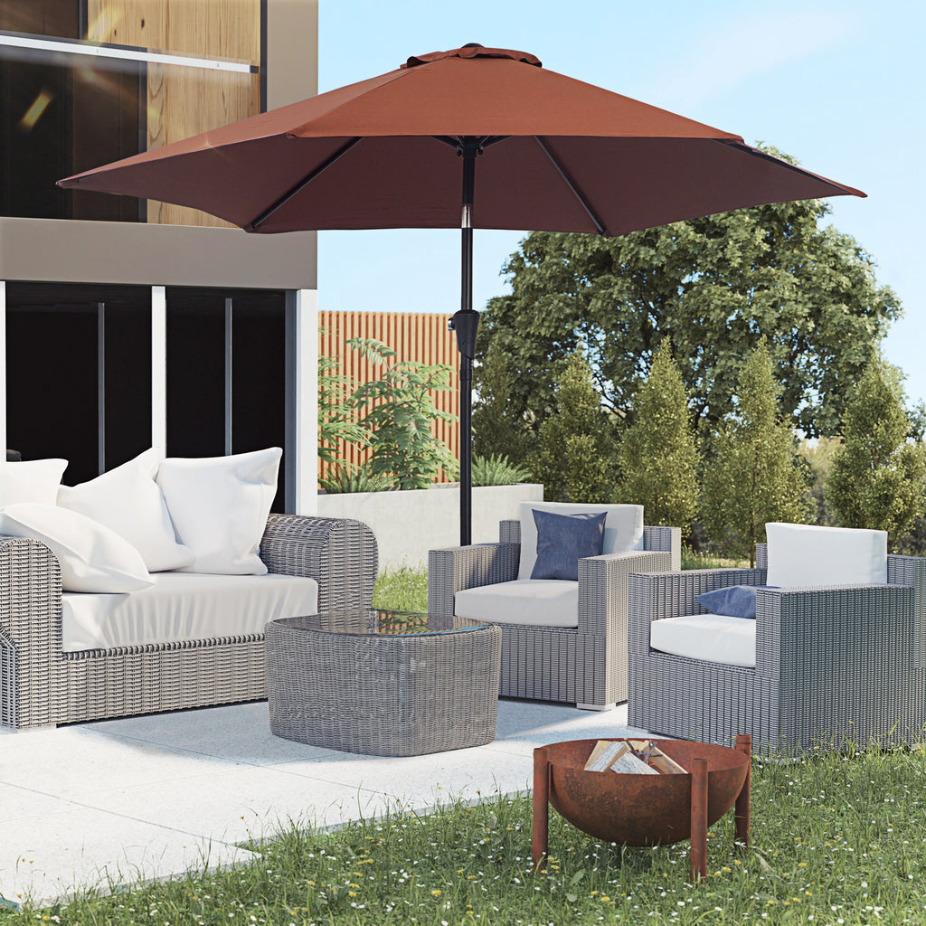 Tilting Garden Umbrella with Crank, in Aluminium, Metal and Polyester, Ø260x235 cm, Black and Coffee
