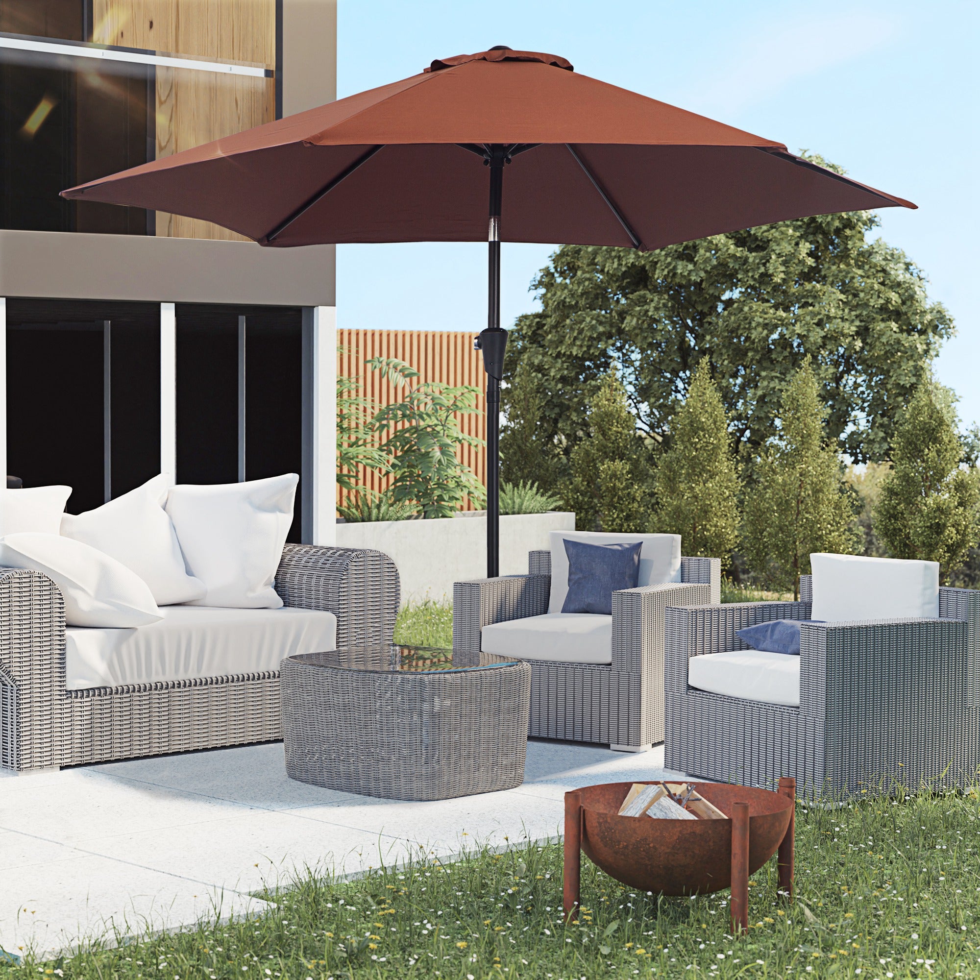 Tilting Garden Umbrella with Crank, in Aluminium, Metal and Polyester, Ø260x235 cm, Black and Coffee