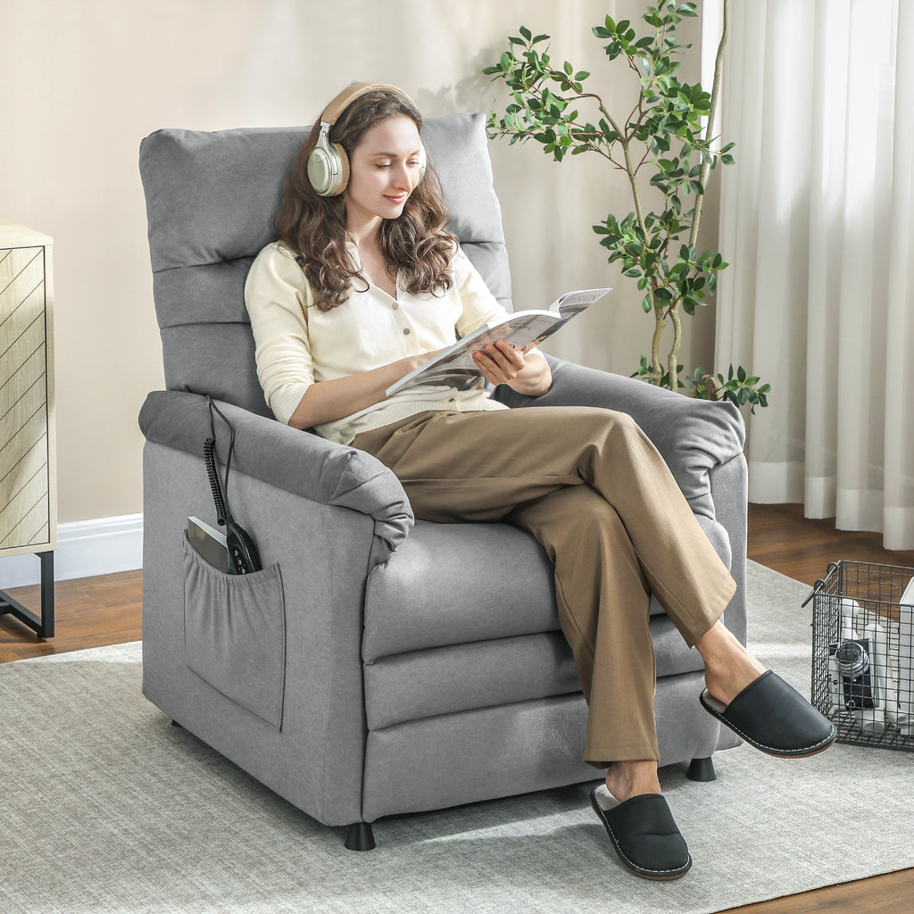 Recliner Chair with 8 Massage Points and 5 Modes, Footrest, Heating, Velvet Fabric, Grey