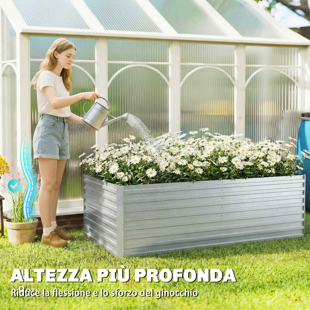 Outsunny Set of 2 Galvanized Metal Raised Garden Beds with Secure Edge, Elevated Vegetable Planter, Silver