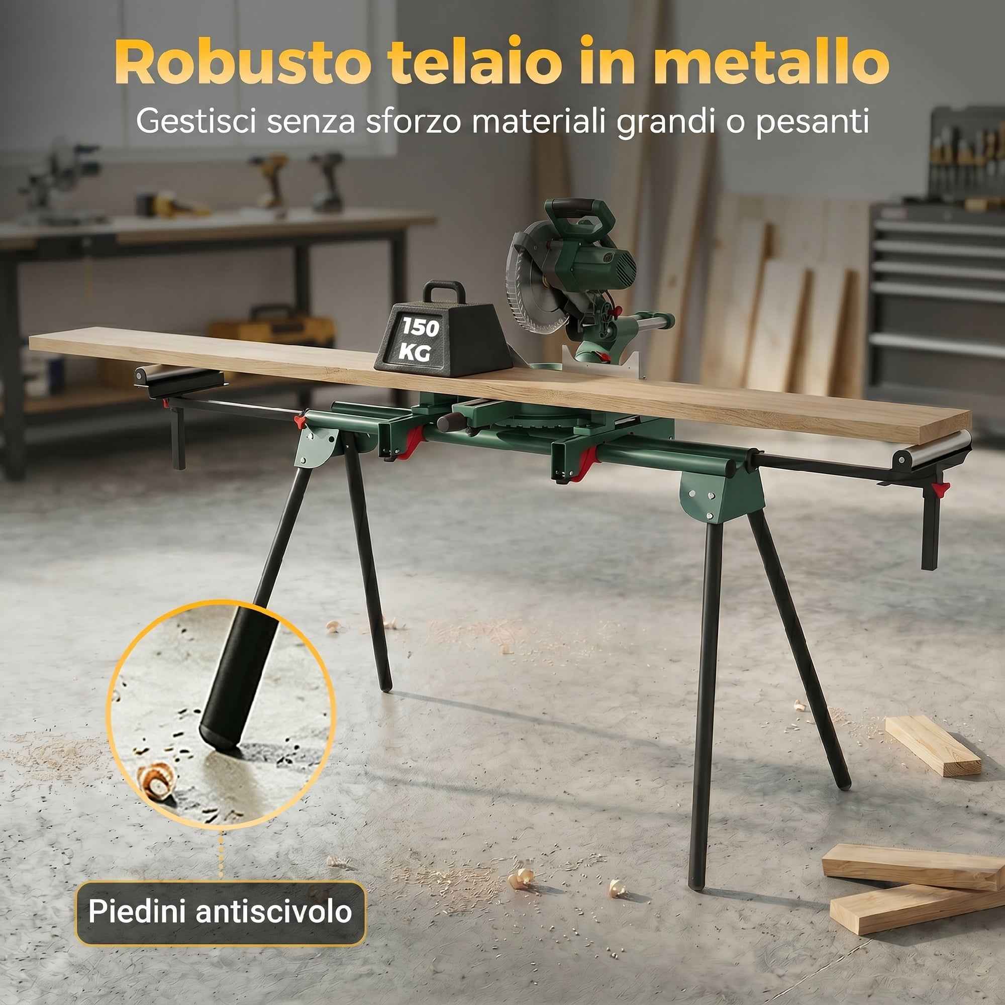 HOMCOM Mitre Saw Stand with Adjustable Arms, Folding Legs, Adjustable Height, 150 kg Capacity, Green