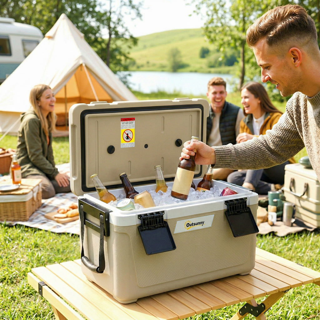 Outsunny 42.6L Insulated Portable Cooler Box with Handle, 66.6x38.5x40 cm, Khaki