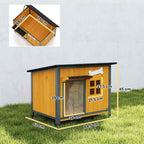 PawHut Outdoor Dog Kennel in Wood and Steel, Bite-Resistant, with Opening Roof and Door Curtain, Yellow