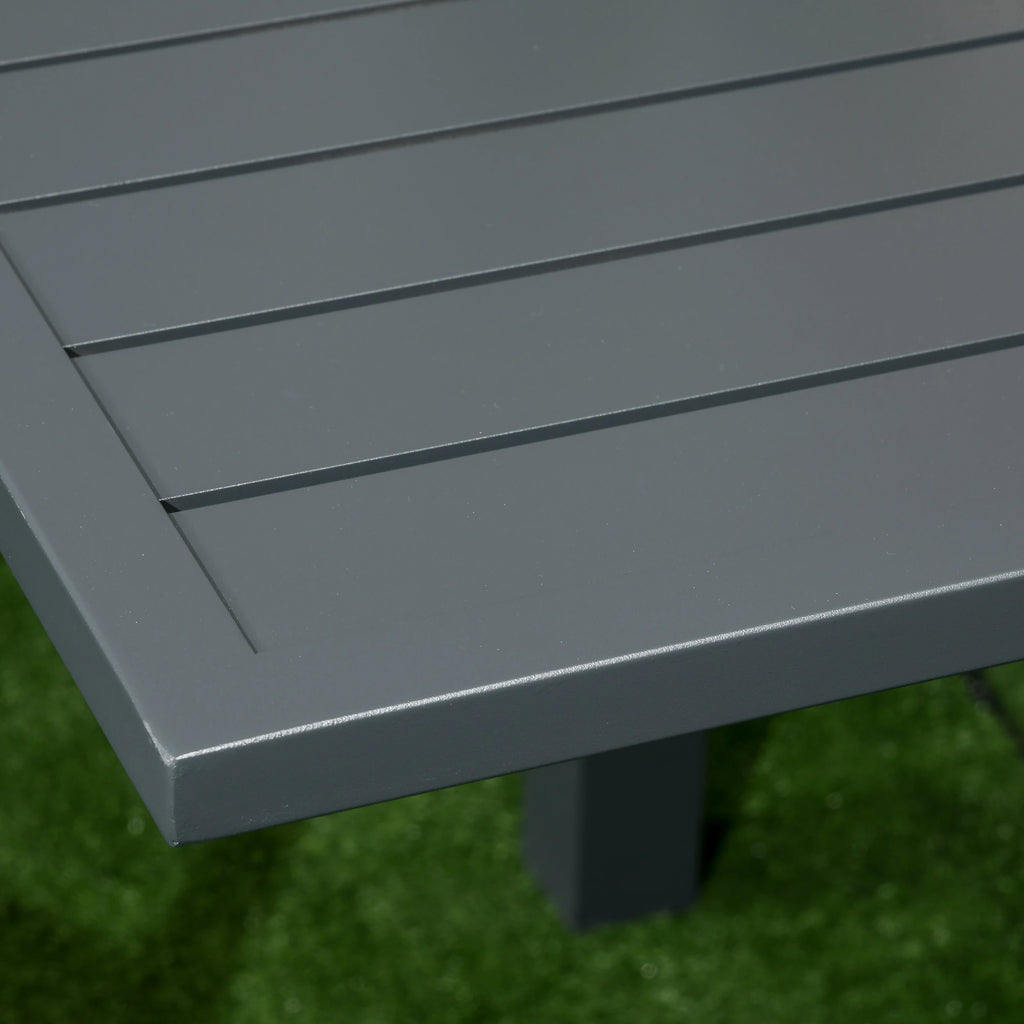 Extendable Aluminum Garden Table and 6 Chairs Set with Breathable Seat, Grey - Borge' Group Limited