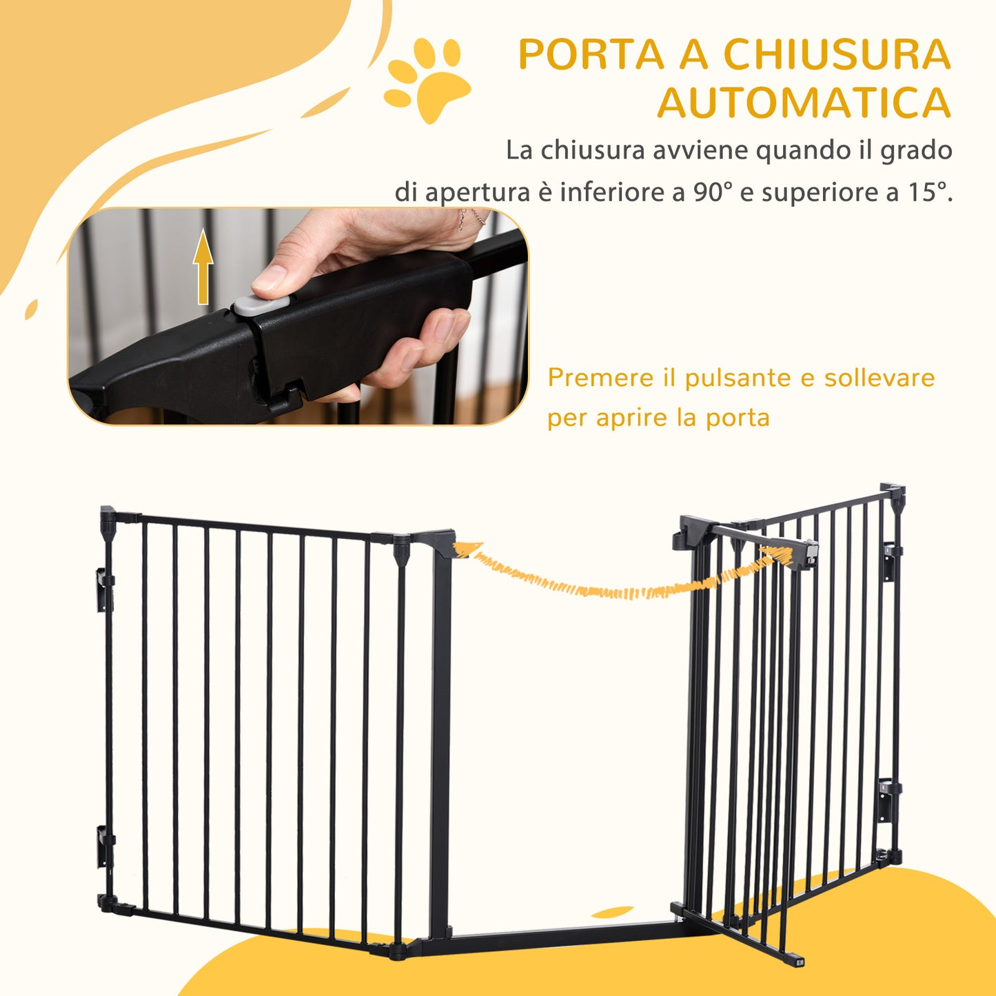 PawHut 3-Panel Folding Dog Gate for Small and Medium Size Dogs, 180x3x74.5 cm, Black