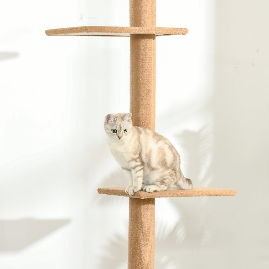 4-Tier Cat Scratching Tree, Adjustable Ceiling Mount, 43x27x228-260cm