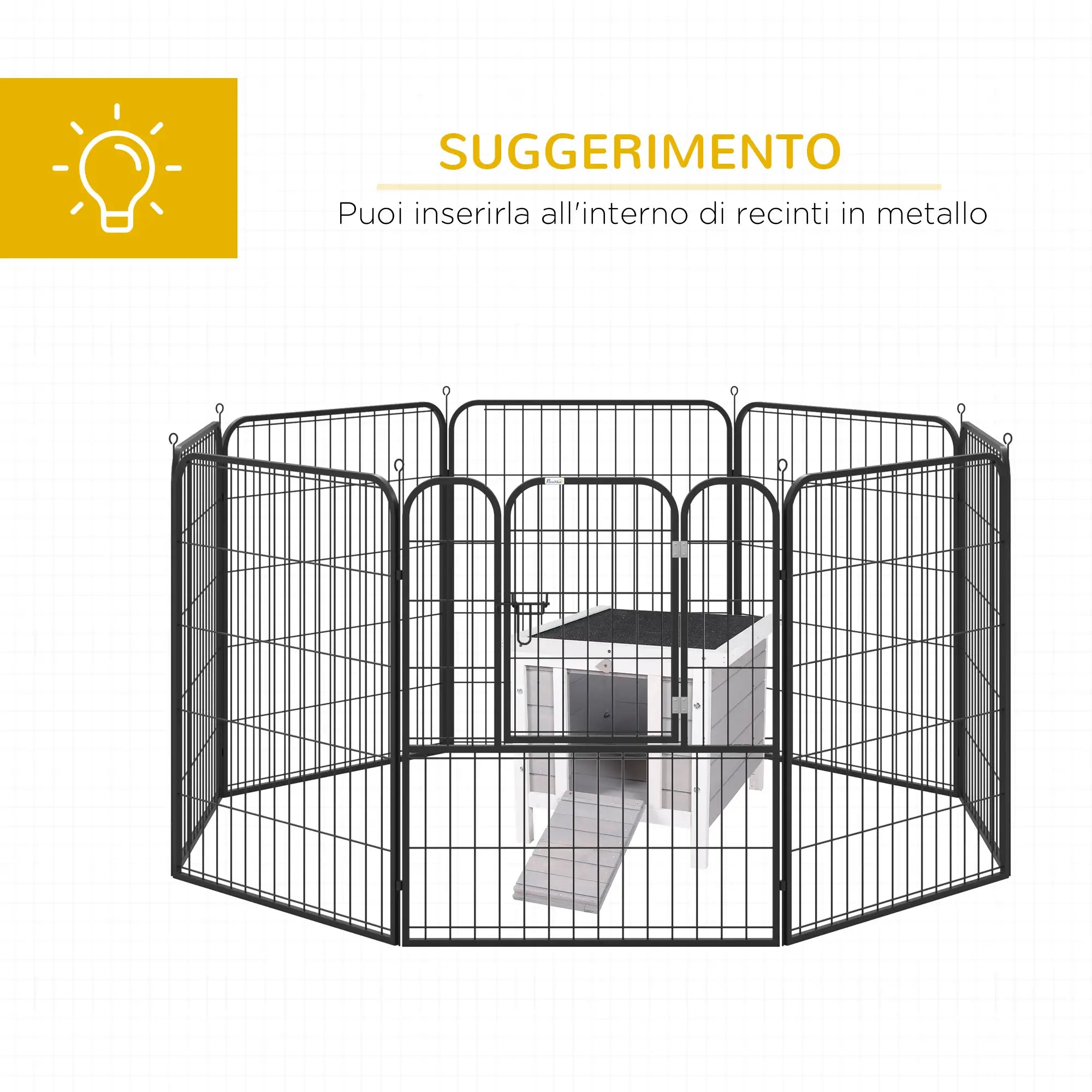 Outdoor Wooden Rabbit Cage with Asphalt Roof and Non-Slip Ramp, 42x51x43cm, Grey - Borge' Group Limited