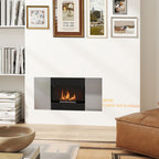 Wall Mounted  0.9L Bioethanol Fireplace with Protective Panel, Stainless Steel and Glass, 100x15x54 cm, Black and Silver