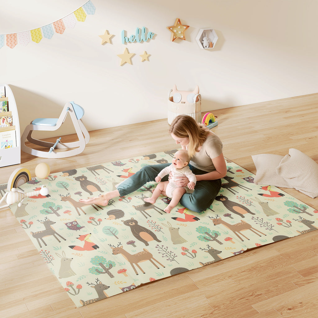 Forest Themed Children's Rug for 0-6 Years Old with Waterproof Surface in Multi-Color XPE, 196x176x1.5 cm