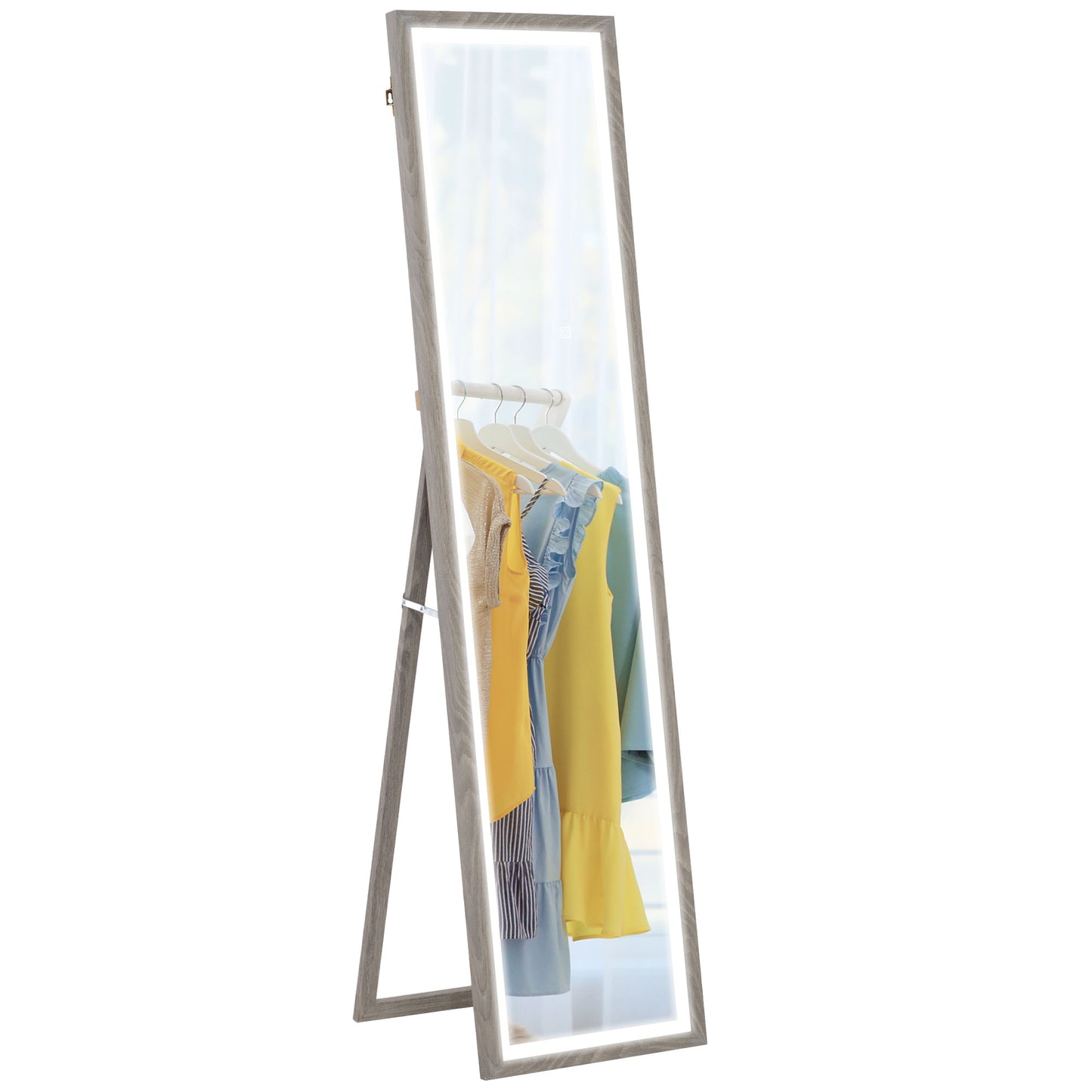 Illuminated Mirror with Adjustable LED Lights and Touch Button, in Glass and MDF, 40x5x160 cm, Grey