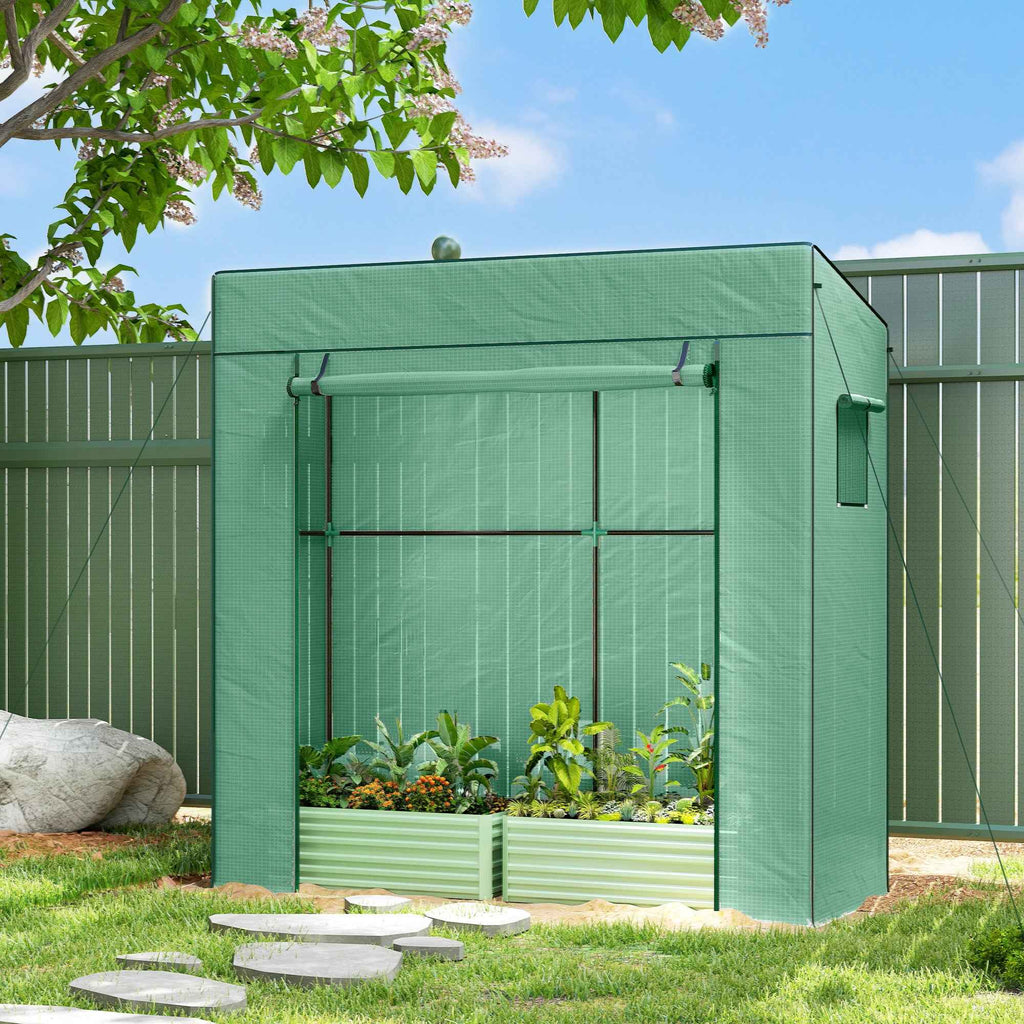 Outsunny Greenhouse for Plants with 2 Side Mesh Windows and Roller Door, in PE and Steel, 196x77x197 cm, Green