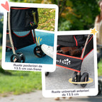 Convertible Dog Stroller with 2 Leashes and Cushion, in Steel and Polyester, 82x49.5x98 cm, Red and Black