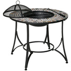 3-in-1 Outdoor Fire Pit with Table, Grill, and Poker, Made of Metal and Ceramic, 75x75x60 cm