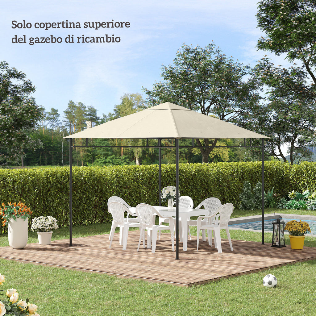 Outsunny 3x3m Polyester Gazebo Replacement Roof with Air Vents and Drainage Holes, Cream