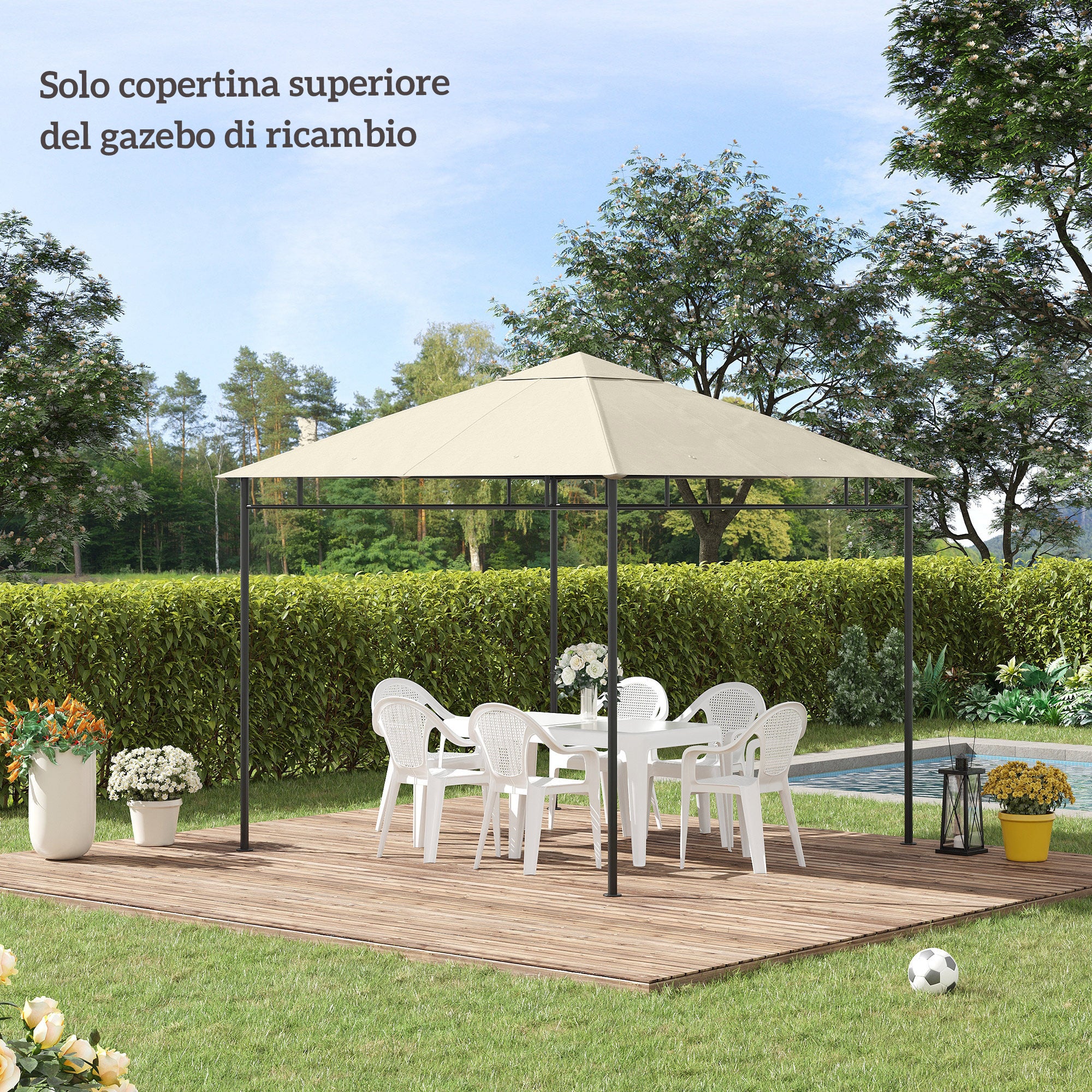 Outsunny 3x3m Polyester Gazebo Replacement Roof with Air Vents and Drainage Holes, Cream