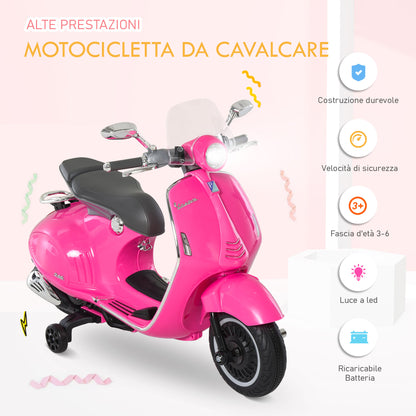 Officially Licensed Vespa Electric Motorcycle for Kids, 2 Wheels, Lights and Sounds, 108x49x75 cm, Pink - Borgè