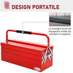 Folding Steel Tool Box with 5 Trays, Tool Case 56x20x41 cm, Red