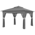Adjustable Height Garden Gazebo with LED Lights, in Steel and Oxford Fabric, 336x336x250-270 cm, Grey - Borgè
