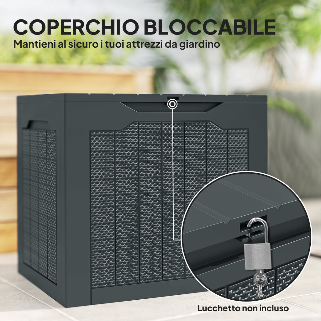 Outsunny Garden Storage Chest with Handles, Waterproof Tool Container, 56x41x50 cm, Dark Grey