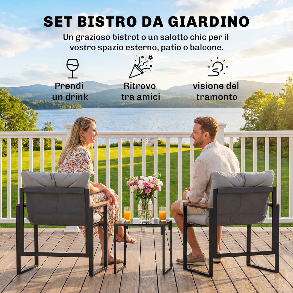 Outsunny 3-Person Metal Outdoor Table and Chair Set with Thick Cushions, Multicolor