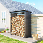 Outdoor Steel Log Shed, Raised Base and Sloped Roof, 150x66.5x150 cm, Dark Grey
