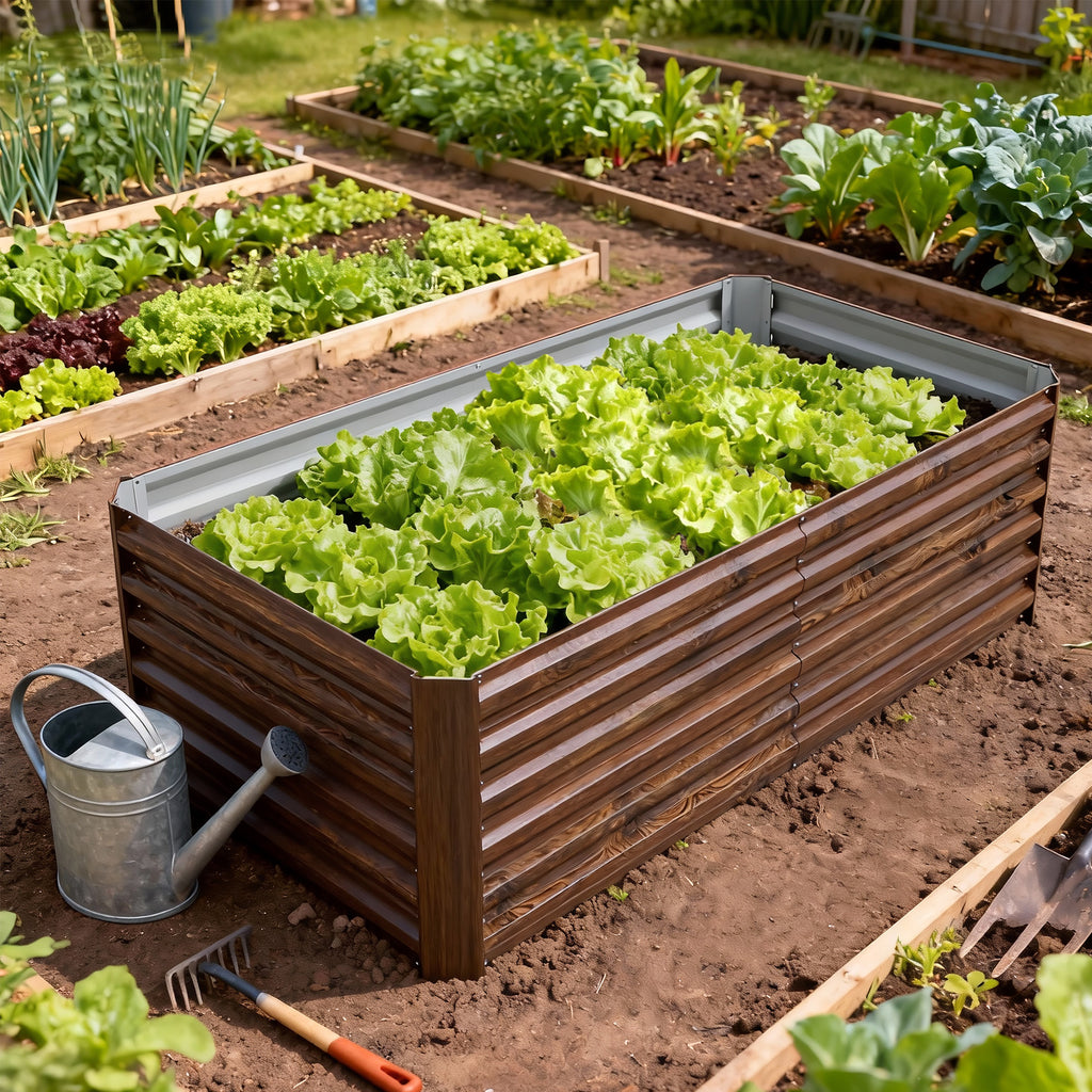 Outsunny Raised Vegetable Garden Bed with Open Bottom and Rounded Edges, 180x90x57.5 cm, Dark Brown